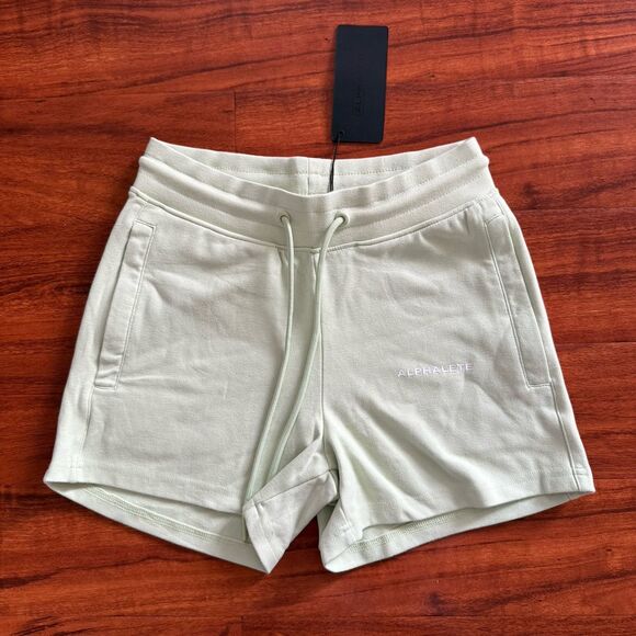 NWT Alphalete Womens S Essential Core Sweat Shorts Spring Green Zipped Pockets - Picture 2 of 13